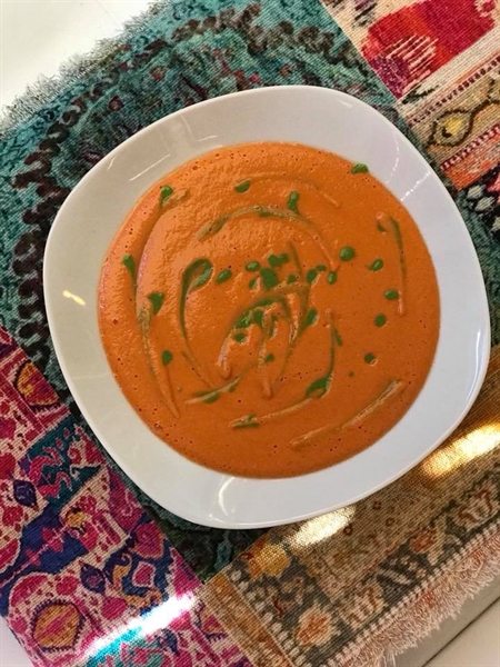 Raw Vegan Creamy Tomato Soup with Pesto